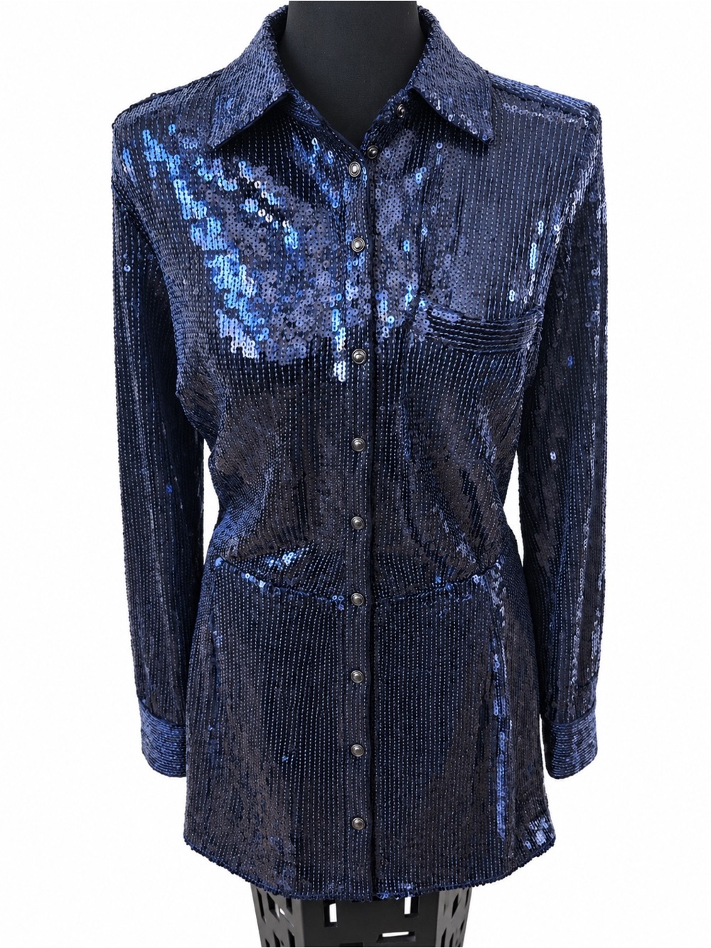 Free People Navy Sequin Snap Front Jacket S/P